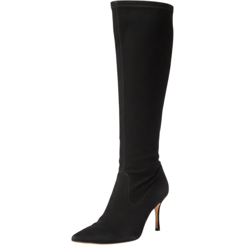 Manolo Blahnik Boots Womens Size 39 Black Suede Sock Knee High Stiletto Heel